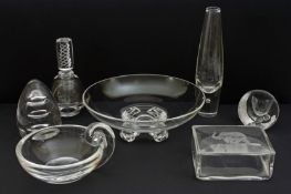 A collection of Modern clear glass by Steuben, American, consisting of a butter dish with lid