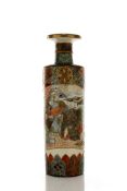 A Japanese Satsuma bottle vase, of cylindrical form decorated with Oriental scenes upon a ground