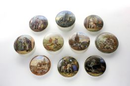 A Collection of ten Staffordshire pictorial pot lids, comprising: The Cavalier, A Pretty Kettle of