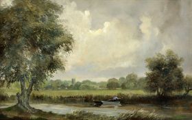 D. Lightfoot, Punting on the river, oil on board. Signed, in a gilt frame, 34 x 54cm