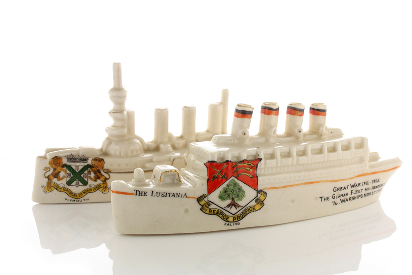 Two crested ware steam ships, comprising a Carlton China model of ‘The Lusitania’, inscribed’ The