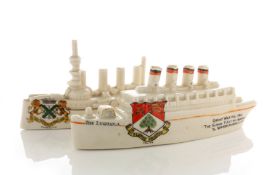 Two crested ware steam ships, comprising a Carlton China model of ‘The Lusitania’, inscribed’ The