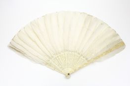 Three Japanese carved ivory and bone fans, circa 1900, one with carved ivory frame and mounted
