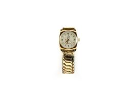 A Tudor Royal 9ct gold gents wristwatch, with square cushion shaped gold Dennison case, the circular