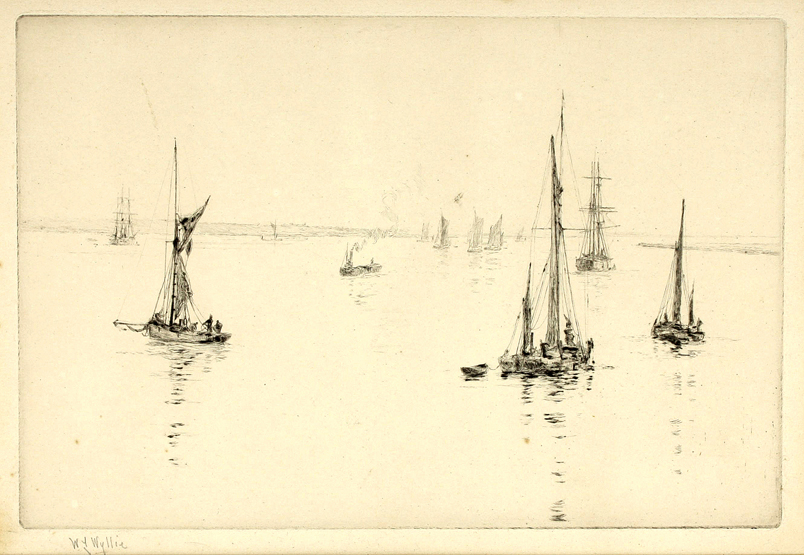 William Lionel Wyllie British (1851-1931) A pair of black and white engravings of fishing boats in