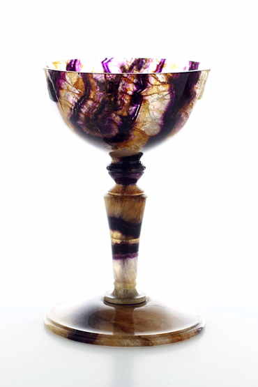 A Derbyshire Blue John chalice, early 19th century, with large bell-shaped bowl, turned tapering