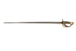 A 19th century French Heavy Cavalry Troopers sword, with large three bar brass gilt, wire bound grip