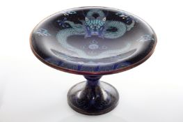 A Japanese Export Cloisonné tazza, circa 1910, the top depicting a blue dragon amidst stylised