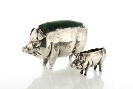 A large silver pig shaped pin cushion, hallmarked Birmingham, 1906, length 8.5cm