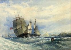 John Callow, British (1822-1878) Marine scene of sailing ships in rough water. Signed,