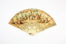 A copy of Queen Mary’s fan from 1910, with printed paper scene, in fan case, length 20cm