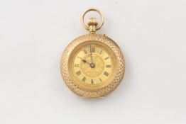 A 14ct gold ladies pocket watch Continental, 1920s, with chased decoration and Roman numerals to the