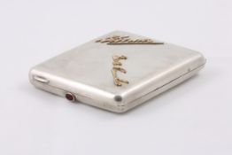 A Russian silver cigarette case circa 1910, stamped on the inside with makers initials AW inside a