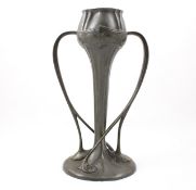 An Art Nouveau pewter vase, Archibald Knox for Liberty & Co circa 1900, the two handled vase of