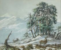 ‡ Tim Scott Bolton A winter scene, signed and dated 1985, framed and mounted, 24 x 29cm