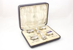 A six piece silver condiment set hallmarked Birmingham 1924/25, makers mark for William Suckling