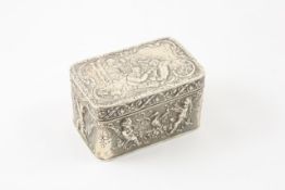 A Continental silver box by Berthold Muller late 19th century, the hinged cover embossed with