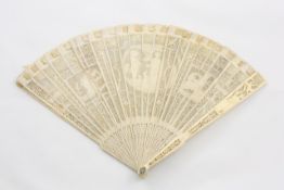 An early 19th century carved ivory fan Chinese, made for the European market, each section