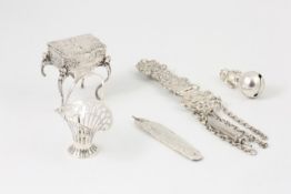 A small group of mixed silver mainly 19th century, including a miniature silver pierced posy basket,