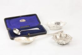Two silver bon-bon dishes hallmarked Birmingham 1901 and Chester 1916, together with a silver plated