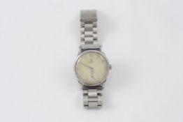 An Omega stainless steel bracelet watch 1960s, with subsidiary dial, baton and Arabic numerals and