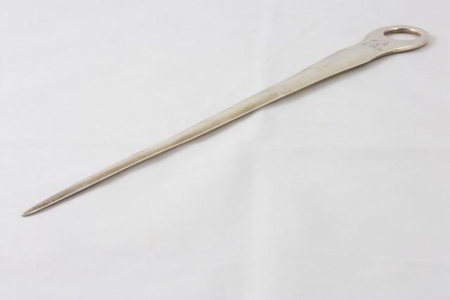 A silver letter opener in the form of a meat skewer hallmarked London, 1800/1801, with makers