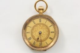 A ladies 18ct gold fob watch English, late 19th century, with chased decoration of flowers and