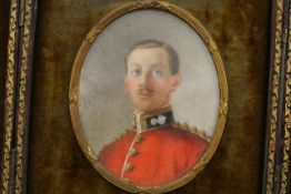 An oval portrait miniature of Captain D.A.F. Needham MC Royal Fusiliers early 20th century, fitted