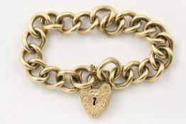 A 9ct gold curb link bracelet with chased padlock clasp and safety chain In very good overall