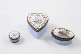 A small enamel patch box in the form of a heart 19th century, the hand painted lid depicting a