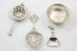 A group of four white metal items mainly Continental, circa 1900, comprising a Sterling pierced