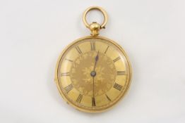 A Dents 18ct gold open faced ladies pocket watch circa 1900, with chased dial, Roman numerals, key