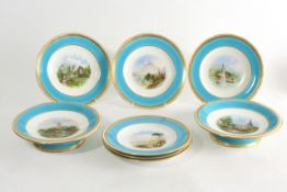 A 19th century Minton part dessert service comprising six plates and two low comports, each with