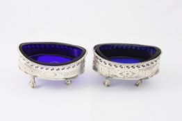 A pair of George III silver salts hallmarked London, 1835, with makers initials HC, of boat form