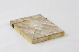 A mother of pearl card case English, late 19th century, the rectangular case with diamond shaped