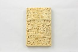 A finely carved and detailed Cantonese Ivory card case late 19th century, intricately and