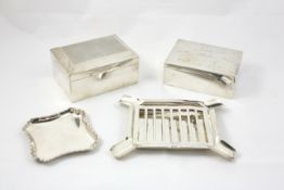 An engine turned silver cigarette case 20th century, of rectangular form, another of rectangular
