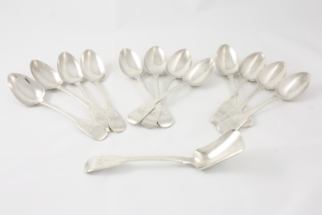 Twelve silver Irish spoons hallmarked Dublin 1831/32, with makers initials WC for William Cummins,