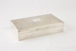 A silver cigarette box hallmarked Birmingham 1966, with engine turned pattern to hinged lid, width