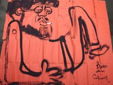 ‡ Rolf Harris (b. 1930) 1967, A large autographed self-portrait painted sketch, black paint on