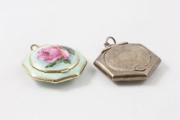 An Edwardian silver and enamel powder compact of octagonal form with jade green guilloche enamel