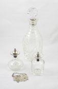 A silver topped decanter Birmingham, 1972/73, together with a silver plated Brandy wine label, and