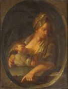 An oil on canvas of mother and child French school, 18th century, 39 x 30cm Appears to be in good