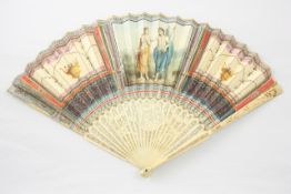 An 18th century hand painted and ivory fan with pierced ivory sticks depicting birds, flower heads