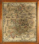 An embroidered picture entitled `A map of England` late 19th century, depicting Southern Scotland,