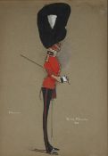 Three framed gouaches of The Royal Fusiliers early 20th century, one entitled Past, another Present,