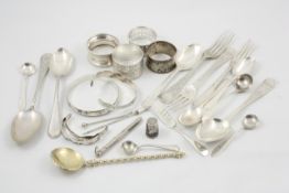 A mix of silver mainly flatware and napkin rings, various dates