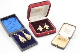 A group of three pairs of Victorian seed pearl earrings one of cluster form One pair in the form