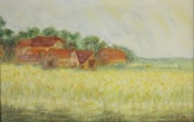 ‡ Graham Payn (1918-2005) oil on canvas `Swiss Farm`, signed G.Payn (lower right), framed, 23 x