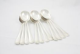 Twelve silver Mappin and Webb soup spoons hallmarked Sheffield, 1936, length 19.5cm In good